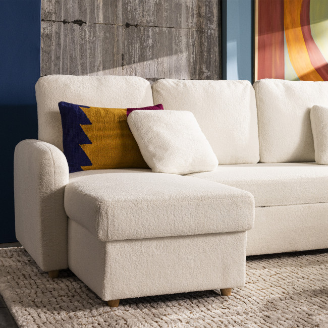 Matera - Canapé d'angle réversible convertible 3 places en tissu bouclette avec coffre