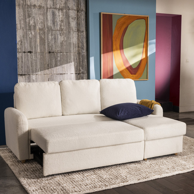 Matera - Canapé d'angle réversible convertible 3 places en tissu bouclette avec coffre