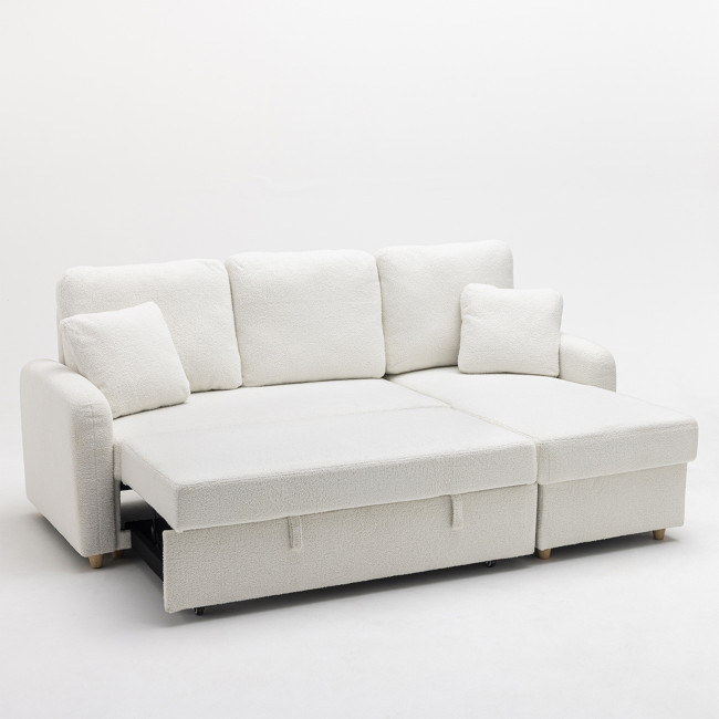 Matera - Canapé d'angle réversible convertible 3 places en tissu bouclette avec coffre