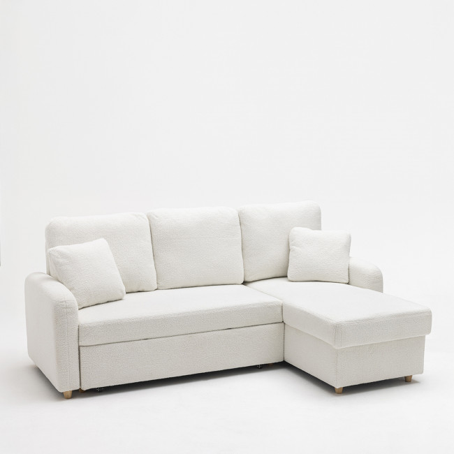 Matera - Canapé d'angle réversible convertible 3 places en tissu bouclette avec coffre