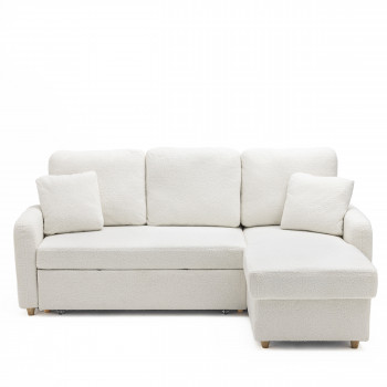 Matera - Canapé d'angle réversible convertible 3 places en tissu bouclette avec coffre