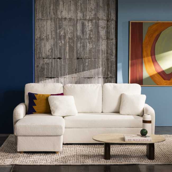 Matera - Canapé d'angle réversible convertible 3 places en tissu bouclette avec coffre