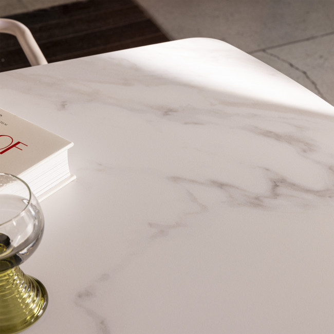 Reno - Table à manger 8 personnes ovale en pierre et bois