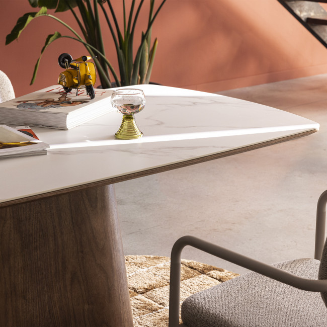 Reno - Table à manger 8 personnes ovale en pierre et bois