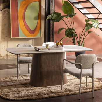 Reno - Table à manger 8 personnes ovale en pierre et bois