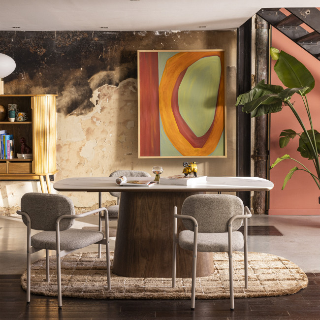 Reno - Table à manger 8 personnes ovale en pierre et bois