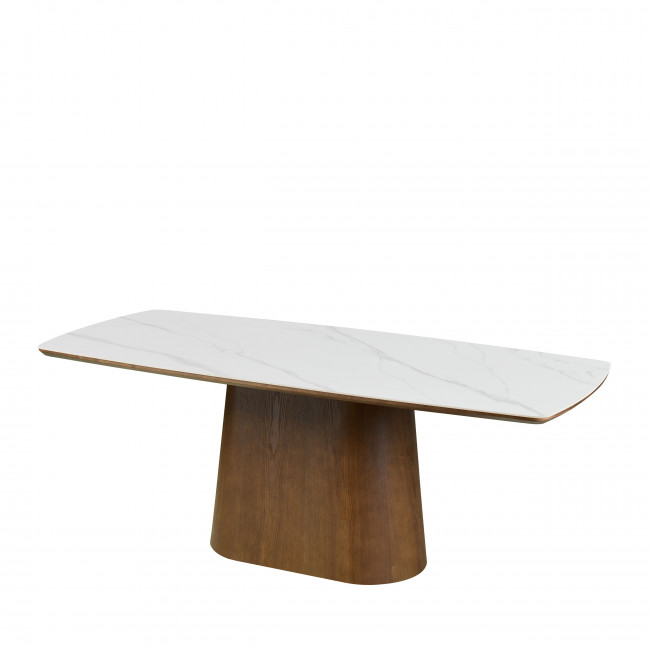 Reno - Table à manger 8 personnes ovale en pierre et bois