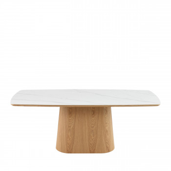 Reno - Table à manger 8 personnes ovale en pierre et bois