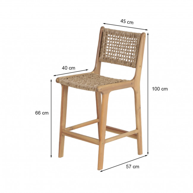 Lexia - Lot de 2 tabourets de bar intérieur/extérieur en bois d'acacia et résine tressée H66cm