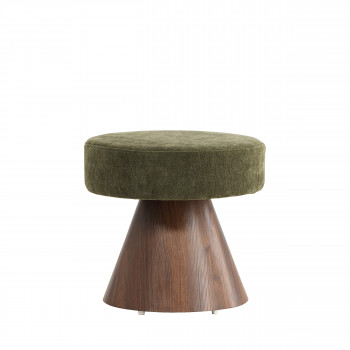 Lanzo - Pouf rond en tissu bouclette avec pied en bois