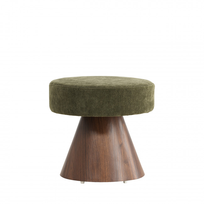Lanzo - Pouf rond en tissu bouclette avec pied en bois