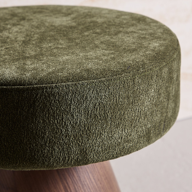 Lanzo - Pouf rond en tissu bouclette avec pied en bois