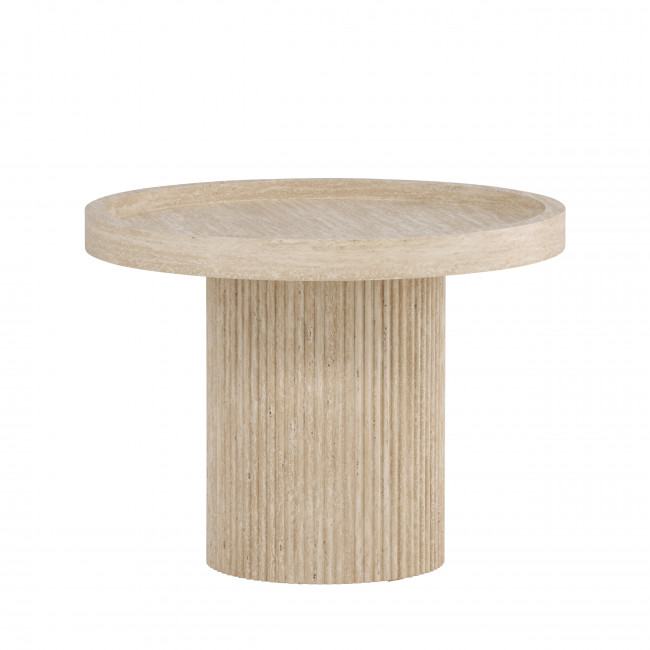 Krille - Table d'appoint ronde en bois effet travertin ø60cm