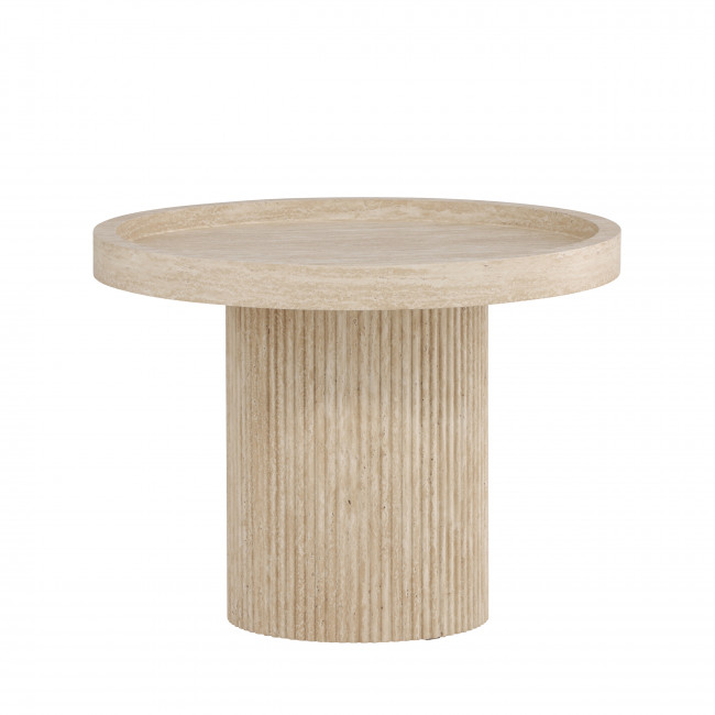 Krille - Table d'appoint ronde en bois effet travertin ø60cm