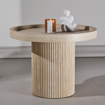 Krille - Table d'appoint ronde en bois effet travertin ø60cm