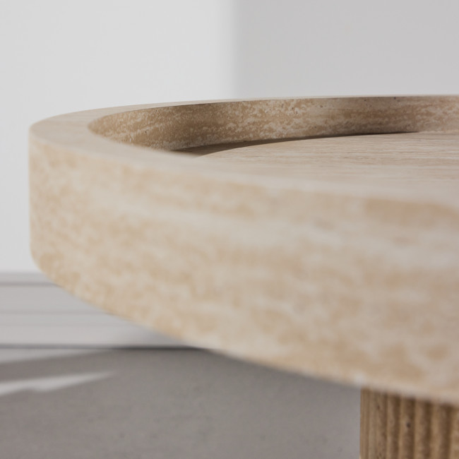 Krille - Table d'appoint ronde en bois effet travertin ø60cm