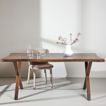 Fiona - Table à manger 6 personnes en bois effet noyer 180x90cm