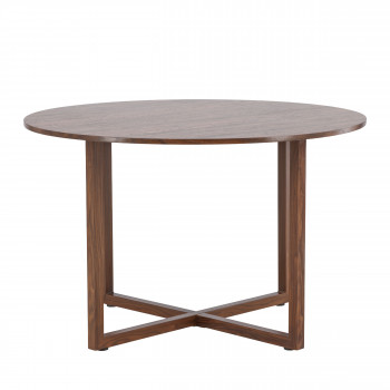 Durango - Table à manger ronde 4 personnes en bois effet noyer et métal ø120cm