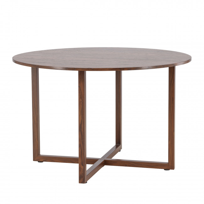 Durango - Table à manger ronde 4 personnes en bois effet noyer et métal ø120cm