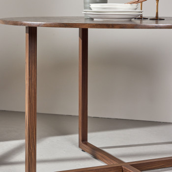 Durango - Table à manger ronde 4 personnes en bois effet noyer et métal ø120cm
