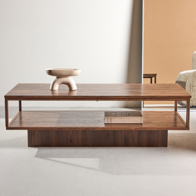 Maglehem - Table basse en bois effet noyer et métal 130x60cm