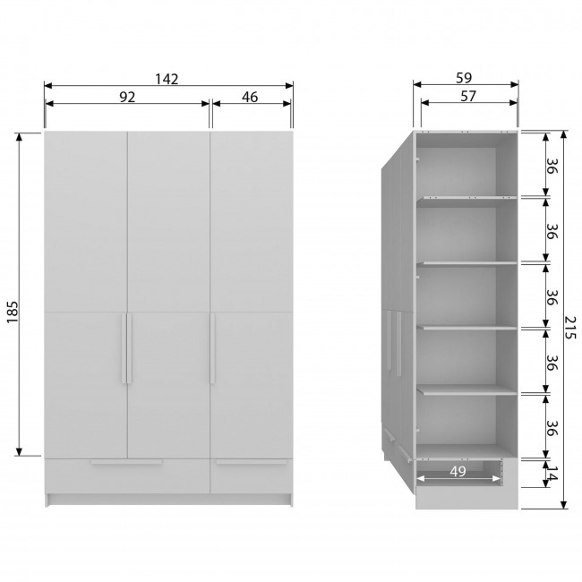Pure - Armoire 3 portes en bois H215cm
