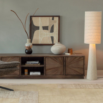 Loft - Lampadaire à rayures en métal et tissu bouclette H130cm