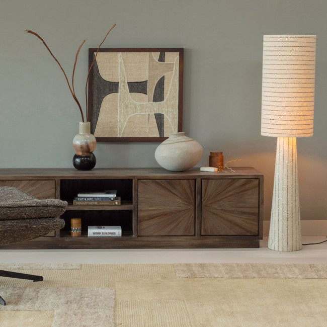 Loft - Lampadaire à rayures en métal et tissu bouclette H130cm