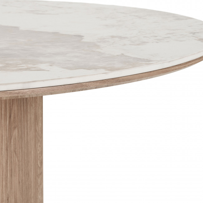 Athens - Table à manger 4 personne ronde effet marbre et bois