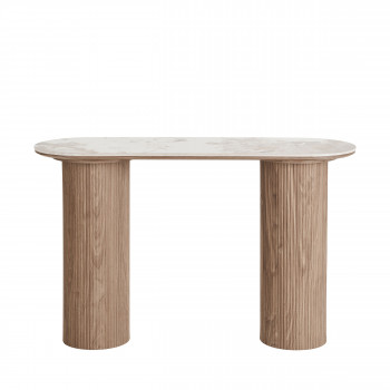Athens - Console aux bords arrondis effet marbre et bois L120cm