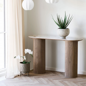 Athens - Console aux bords arrondis effet marbre et bois L120cm