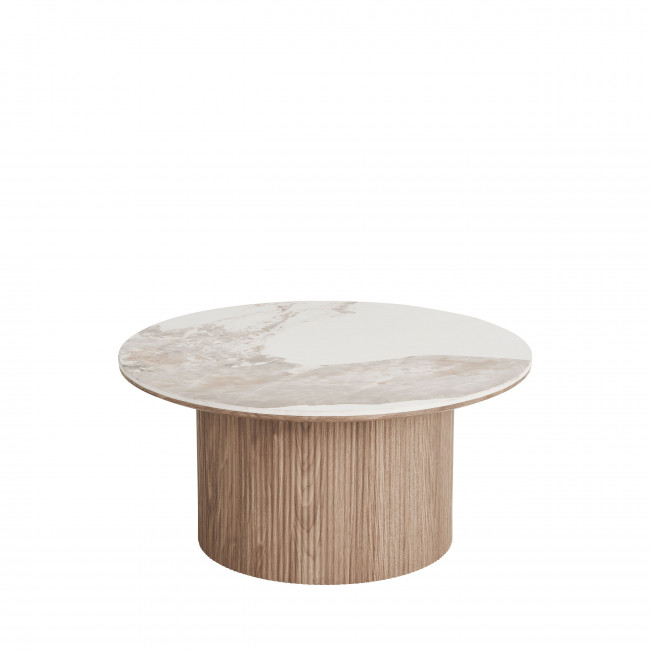 Athens - Table basse ronde effet marbre et bois ø80cm