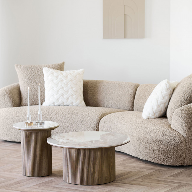 Athens - Table basse ronde effet marbre et bois ø80cm