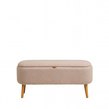 Harlow - Banc coffre en tissu bouclette et bois L95cm