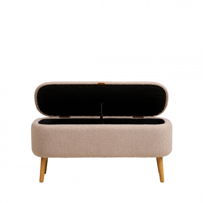 Harlow - Banc coffre en tissu bouclette et bois L95cm