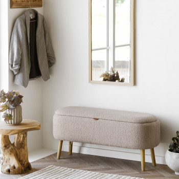 Harlow - Banc coffre en tissu bouclette et bois L95cm
