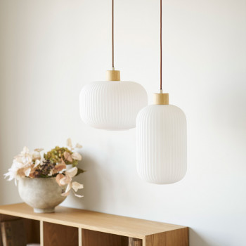 Argalo - Suspension ronde en verre et bois ø30cm