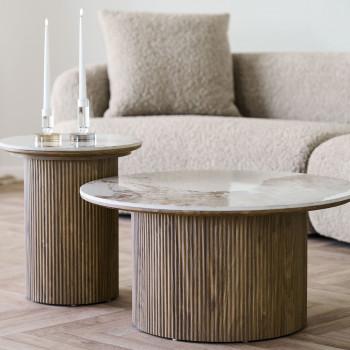 Athens - Table d'appoint ronde effet marbre et bois ø45cm