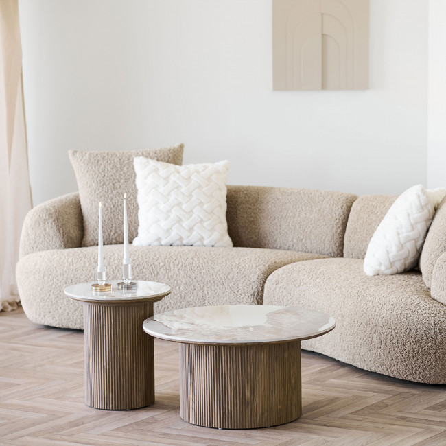 Athens - Table d'appoint ronde effet marbre et bois ø45cm