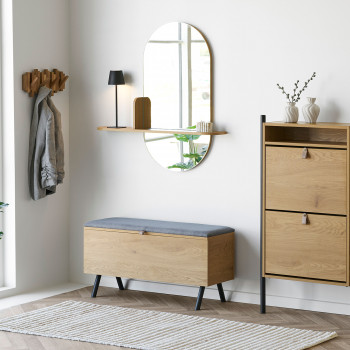 Barco - Miroir ovale avec étagère en bois 94,5x92cm