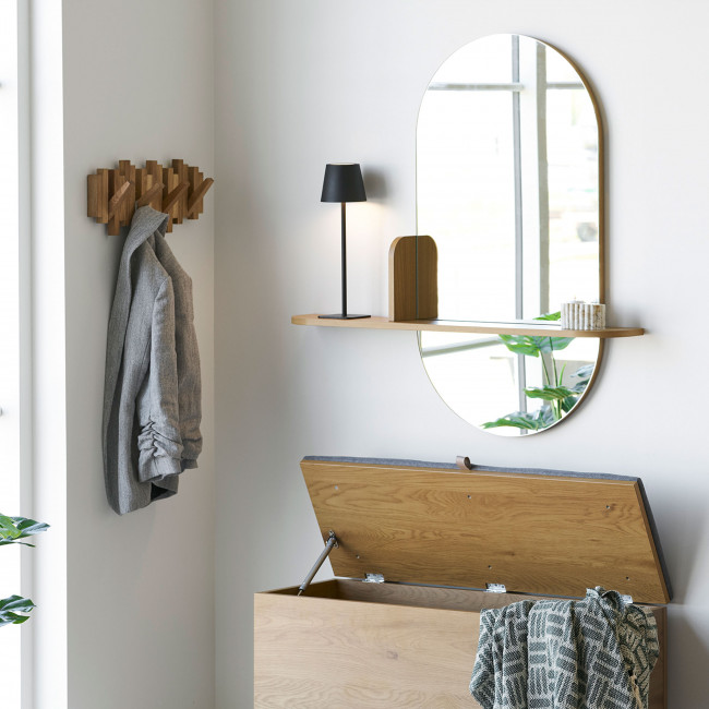 Barco - Miroir ovale avec étagère en bois 94,5x92cm