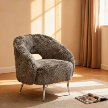 Verno - Fauteuil imitation fourrure avec pieds chrome