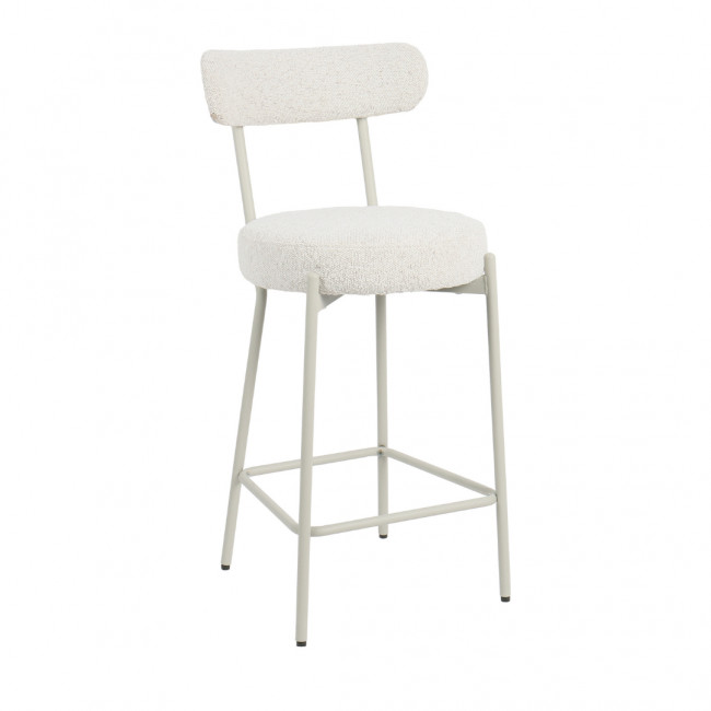 Badalona - Tabouret de bar en tissu bouclette pieds beiges H65cm