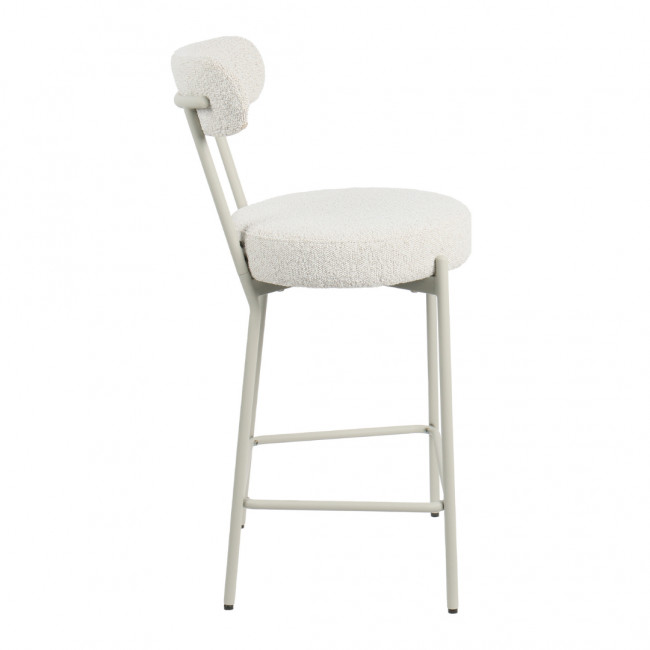 Badalona - Tabouret de bar en tissu bouclette pieds beiges H65cm