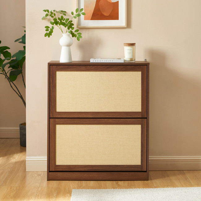 Estela - Meuble à chaussures 2 portes en bois et cannage L80cm