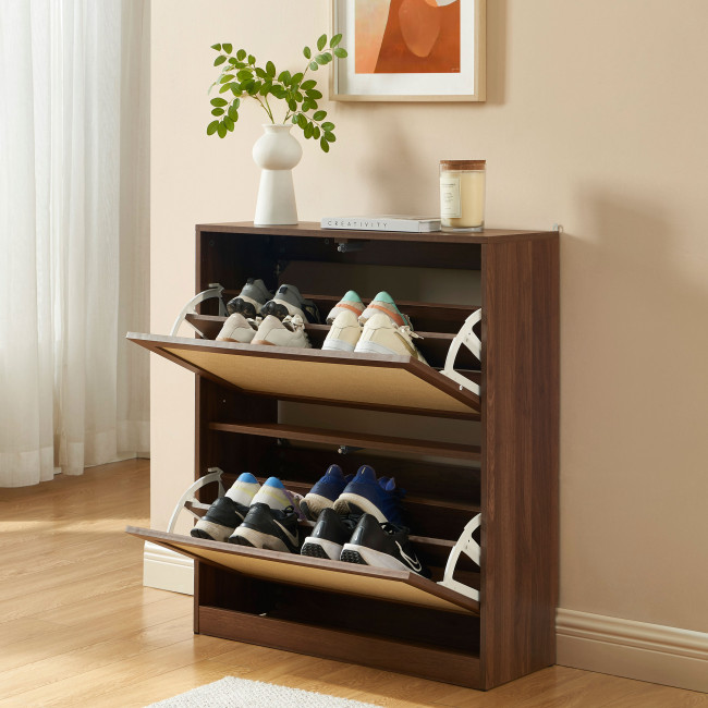 Estela - Meuble à chaussures 2 portes en bois et cannage L80cm