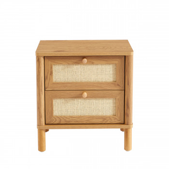 Iris - Table de chevet 2 tiroirs en bois et cannage