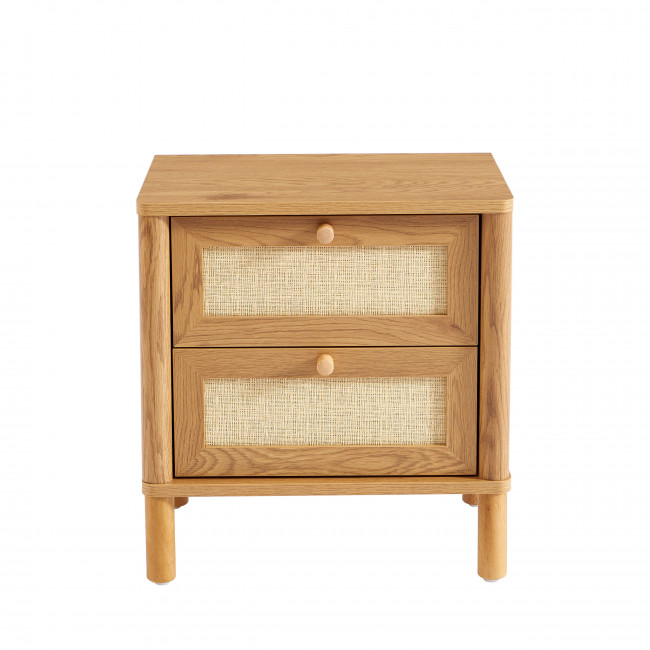 Iris - Table de chevet 2 tiroirs en bois et cannage