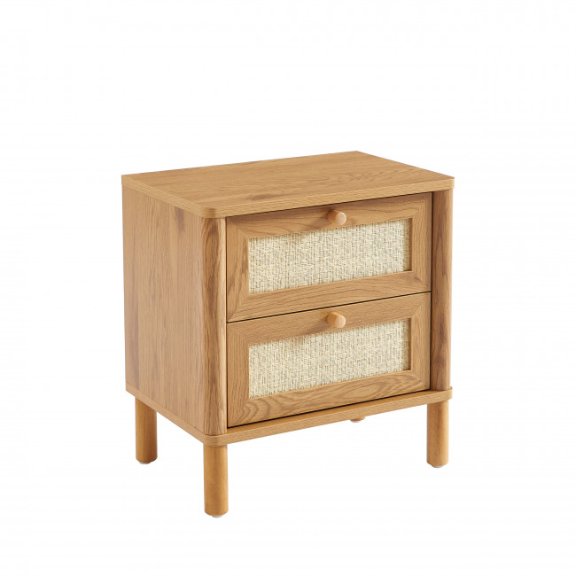 Iris - Table de chevet 2 tiroirs en bois et cannage