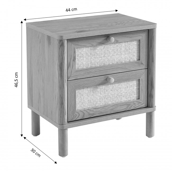 Iris - Table de chevet 2 tiroirs en bois et cannage